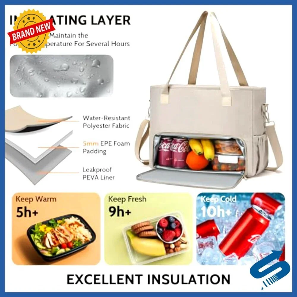 Canvas Tote Bag with Insulated Lunch Compartment and Laptop Sleeve